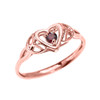 Trinity Knot Heart Solitaire Garnet Rose Gold Proposal Ring