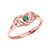 Trinity Knot Heart Solitaire Emerald Rose Gold Proposal Ring