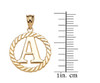 Yellow Gold "A" Initial in Rope Circle Pendant Necklace