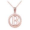 Rose Gold "B" Initial in Rope Circle Pendant Necklace