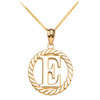 Yellow Gold "E" Initial in Rope Circle Pendant Necklace