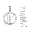 White Gold "F" Initial in Rope Circle Pendant Necklace