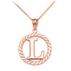 Rose Gold "L" Initial in Rope Circle Pendant Necklace