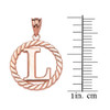 Rose Gold "L" Initial in Rope Circle Pendant Necklace