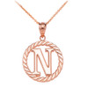 Rose Gold "N" Initial in Rope Circle Pendant Necklace