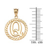 Yellow Gold "Q" Initial in Rope Circle Pendant Necklace