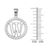 White Gold "W" Initial in Rope Circle Pendant Necklace