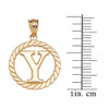 Yellow Gold "Y" Initial in Rope Circle Pendant Necklace