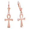 14K Rose Gold Egyptian Ankh Cross Earrings