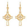 14k Yellow Gold Irish Celtic Cross Earrings