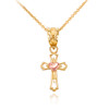 Two Tone Yellow and Rose Gold Heart Cross Necklace