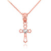 14k Two Tone Rose and White Gold Heart Cross Necklace and Earring Set