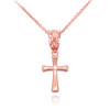Rose Gold Rounded Mini Cross Necklace