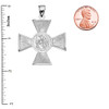 White Gold Saint George Russian Cross Pendant Necklace