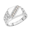 White Gold Cubic Zirconia Signet Men's Nugget Ring