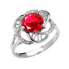 White Gold (LCR) Ruby Solitaire Modern Flower Ladies Ring