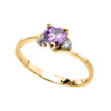 Dainty Yellow Gold CZ Alexandrite Heart Promise Ring