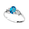 White Gold CZ Blue Topaz Oval Solitaire Proposal Ring