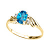 Yellow Gold CZ Blue Topaz Oval Solitaire Proposal Ring
