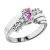 Sterling Silver White Topaz and Pink CZ Ladies Ring