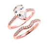 Rose Gold Dainty Diamond Wedding Ring Set With 3 Carat Pear Shape Cubic Zirconia Center Stone