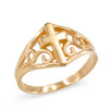 Cross Ring in Yellow Gold with Filigree Motif