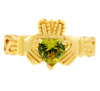 Gold Claddagh Trinity Band Ring with Peridot Birthstone.  Available in your choice of 14k or 10k gold.