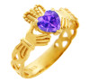 Gold Claddagh Trinity Band Ring with Alexandrite Birthstone.  Available in 14k and 10k gold.