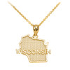 Yellow Gold Wisconsin State Map Pendant Necklace