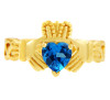 Claddagh Trinity Band Ring with Blue CZ Heart Birthstone.  Available in 14k and 10k Gold.