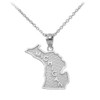 White Gold Michigan State Map Pendant Necklace