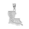 White Gold Louisiana State Map Pendant Necklace