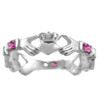 Solid White Gold Claddagh Ring with Pink and Clear Cubic Zirconias