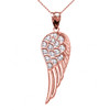 Elegant Rose Gold CZ Angel Wing Pendant Necklace