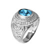 Solid White Gold US Air Force Men's CZ Birthstone Ring