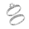 Diamond White Gold Engagement And Wedding Ring Set With 1 Carat White Topaz Center stone