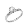 Diamond White Gold Engagement Solitaire Ring With 1 Carat White Topaz Center stone