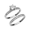 Diamond White Gold Engagement And Wedding Solitaire Ring Set With 1 Carat White Topaz Center stone