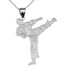 Karate Martial Arts White Gold Pendant Necklace