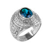 Solid White Gold US Coast Guard CZ Birthstone Ring