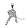 Hockey Player Sports White Gold Pendant Necklace