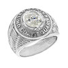 Solid White Gold United States Coast Guard Men's CZ Birthstone Ring