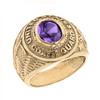 Solid Yellow Gold United States Coast Guard Men's CZ Birthstone Ring