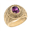 Solid Yellow Gold United States Coast Guard Men's CZ Birthstone Ring