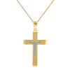 Two Tone Solid Yellow Gold Layered Cross Jesus Christ Silhouette Pendant Necklace  1.23" (31  mm)