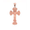 Rose Gold Budded Eastern Orthodox Crucifix Cross Pendant Necklace