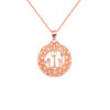 Rose Gold Diamond Filigree Round Allah Pendant Necklace ( 1" )