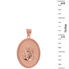 Solid Rose Gold Jesus Christ the Lord Cuban Curb Link Frame Oval Medallion Pendant Necklace 1.27" ( 32 mm)