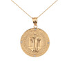 Solid Yellow Gold Saint Benito Engravable Diamond Medallion Pendant Necklace  1.03" ( 26 mm)