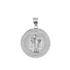 Solid White Gold Saint Benito Engravable Diamond Medallion Pendant Necklace  1.03" ( 26 mm)